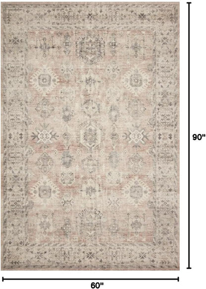 Loloi Hathaway Collection HTH-06 Blush/Multi 2'-6" x 7'-6", .25" Thick, Runner Rug, Soft, Durable, Printed, Modern, Low Pile, Non-Shedding, Easy Clean, Living Room Rug