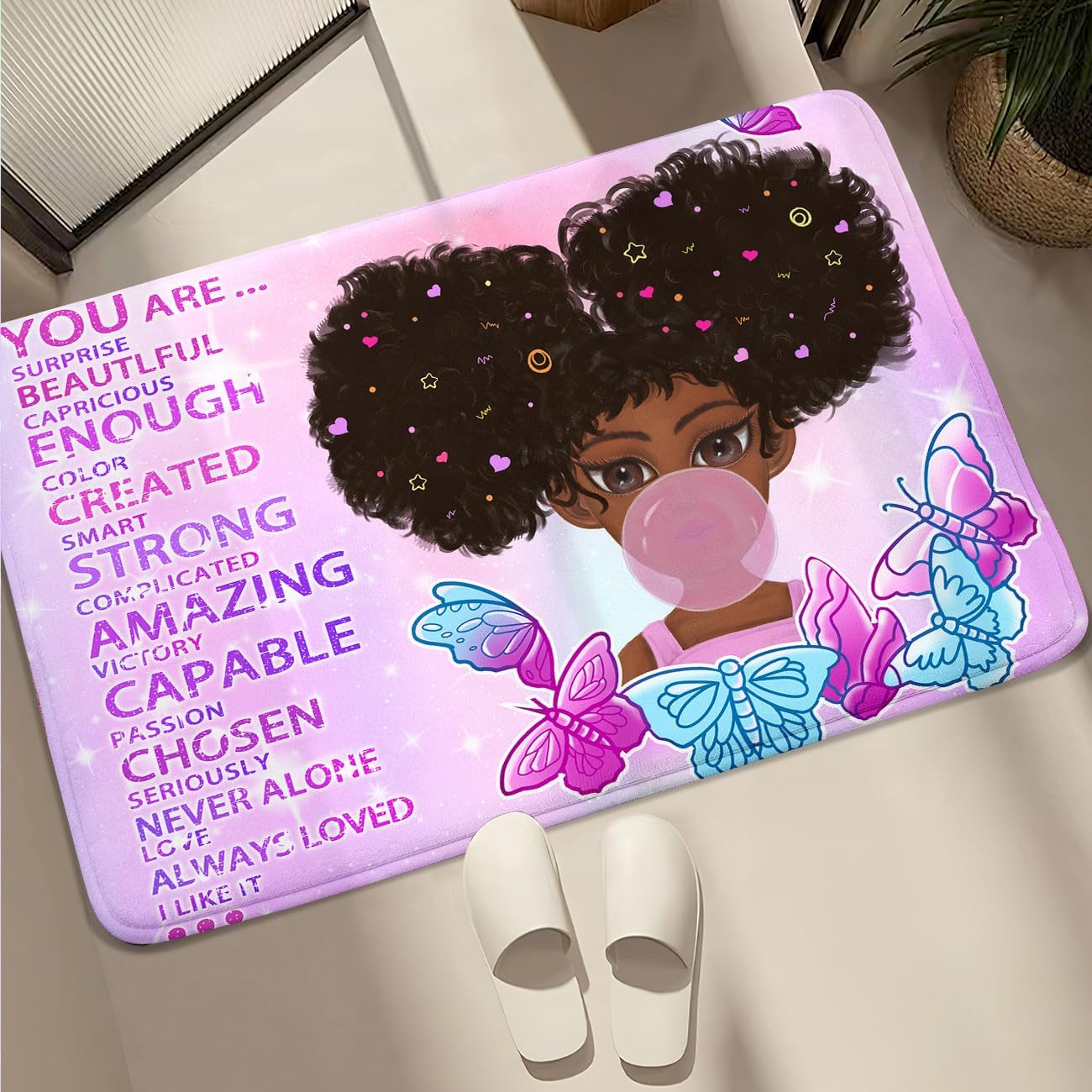 Black Girl Area Rug for Bedroom African Black Girls Floor Rugs for Living Room Playroom Cartoon Art Home Decor Soft Yoga Mats for Women Afro Purple 47" x 31" (2.7 x 3 Feet)