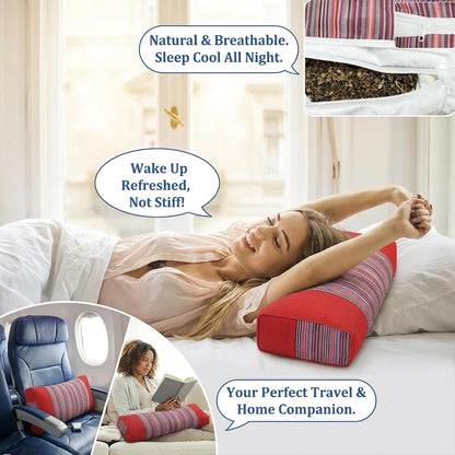 Adjustable Buckwheat Hull Pillow for Neck Pain Relief (21x8x4in) Natural Cooling Cervical Support Organic Pillow for Side & Back Sleepers with Night Sweats (Grey)