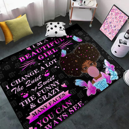 Black Girl Area Rug for Bedroom African Black Girls Floor Rugs for Living Room Playroom Cartoon Art Home Decor Soft Yoga Mats for Women Afro Purple 47" x 31" (2.7 x 3 Feet)