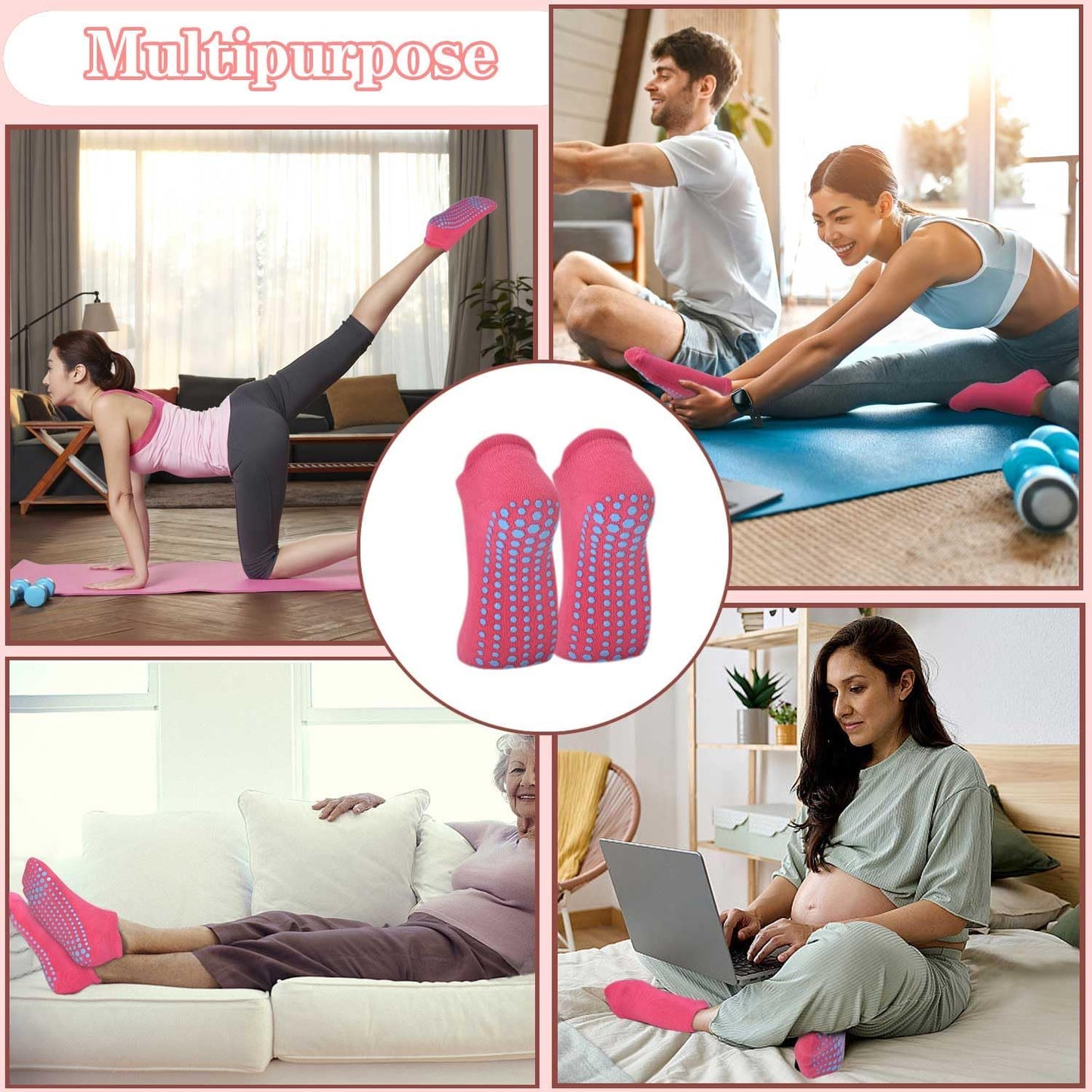ELUTONG Pilates Non Slip Grip Socks for Women 1-4 Pairs Yoga Barre Ballet Workout Hospital Grippy Sock