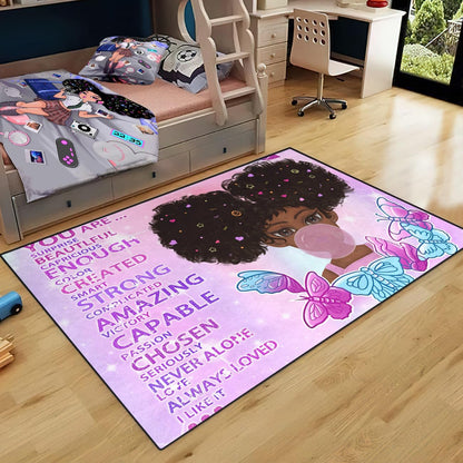Black Girl Area Rug for Bedroom African Black Girls Floor Rugs for Living Room Playroom Cartoon Art Home Decor Soft Yoga Mats for Women Afro Purple 47" x 31" (2.7 x 3 Feet)