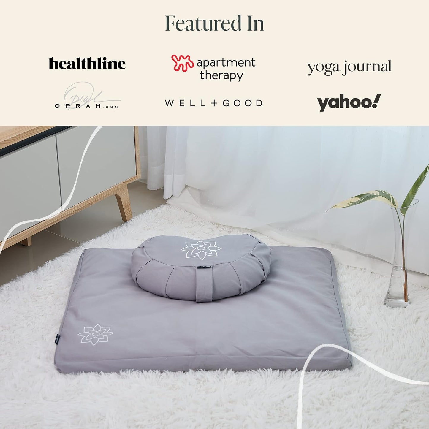 Mindful Modern Meditation Cushion & Zabuton Meditation Mat Bundle - 100% Cotton Meditation Cushion Set for Yoga - Buckwheat Crescent Shaped Zafu Floor Pillow Rectangular Mat - Slate Grey Color