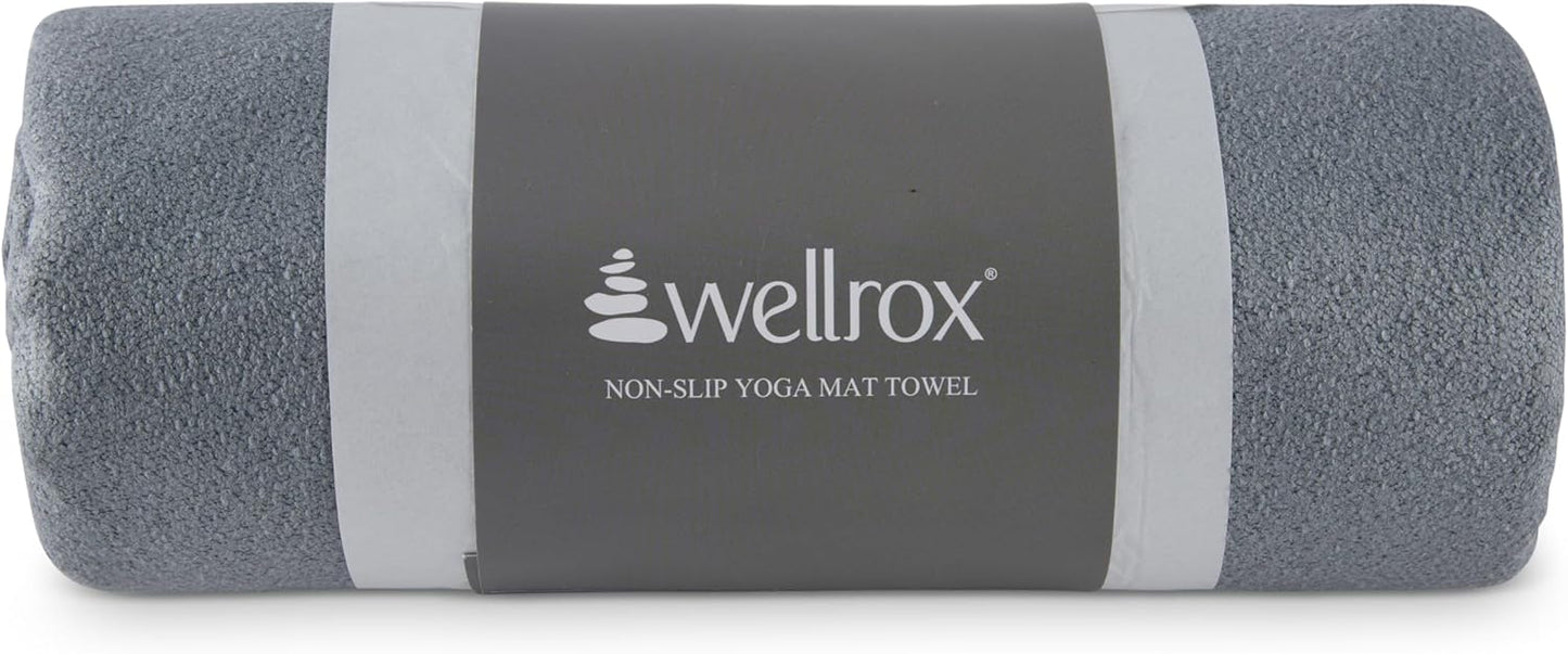 Wellrox Microfiber Yoga Mat Towel with Grip – Ultra Absorbent, Super Soft, and Quick Dry Hot Yoga Towel Non Slip for Pilates, Bikram, and Fitness Workouts (74” x 26”, Pink)