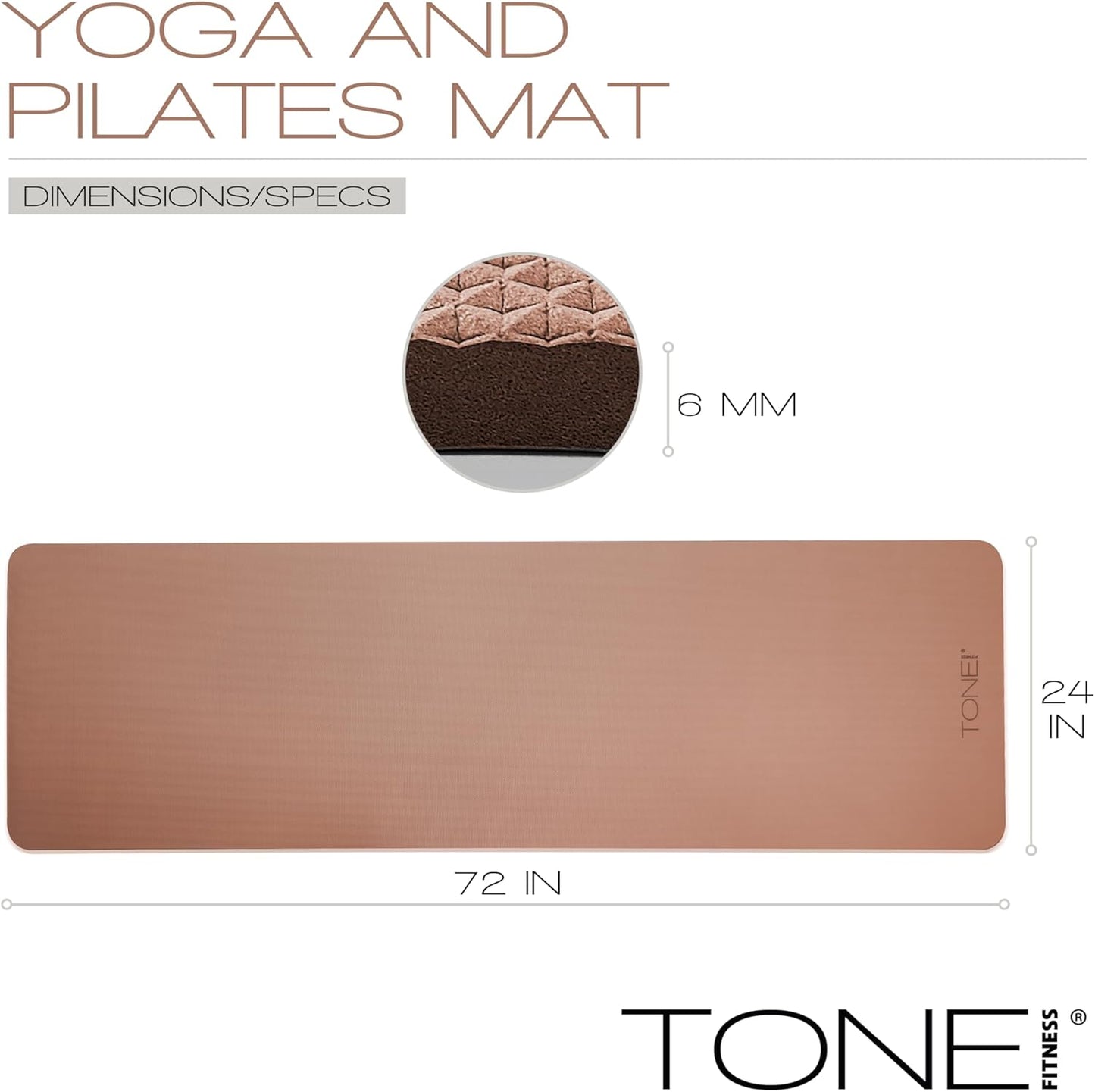 TONE Fitness Yoga Mat 1/4" Thick Non Slip Exercise & Pilates Mat for Home Workouts with Carrying Strap | Multiple Options