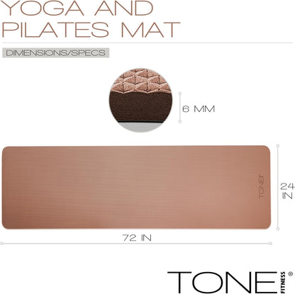 TONE Fitness Yoga Mat 1/4" Thick Non Slip Exercise & Pilates Mat for Home Workouts with Carrying Strap | Multiple Options