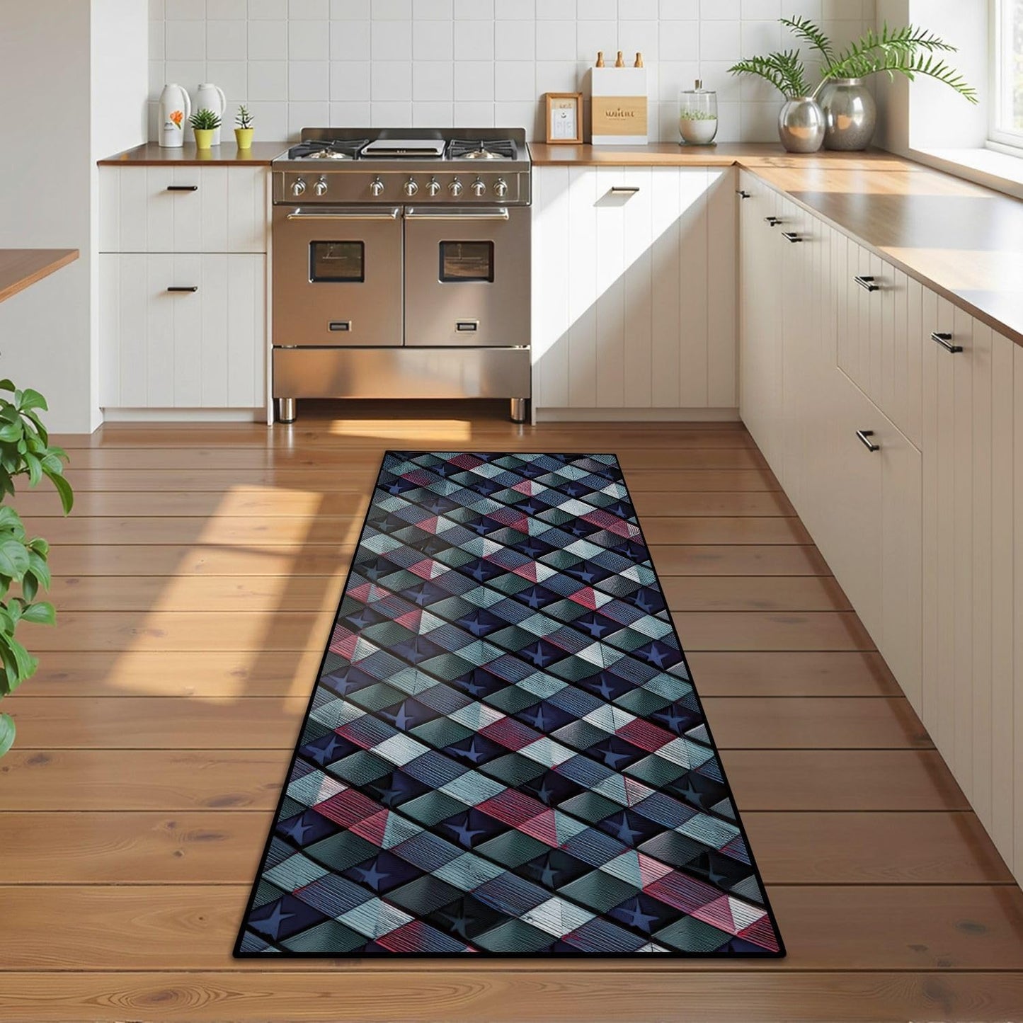 Runner Rug Washable 2x6 White Navy Blue Green Tartan Plaid Scottish Texture from Tartan Plaid Non-Slip Hallway Area Rug Indoor Outdoor Home Decor for Entryway Bathroom Kitchen Carpet Yoga Floor Mat