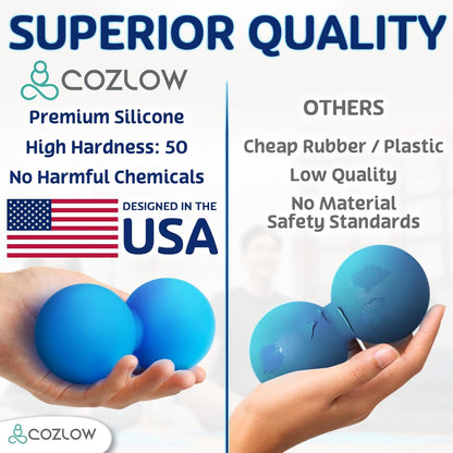 COZLOW Double Lacrosse Silicone Massage Ball - Cobalt Blue - Peanut Trigger Point Roller for Mobility, Deep Tissue Therapy, Myofascial Release - Acupressure Tool for Muscle Pain Relief