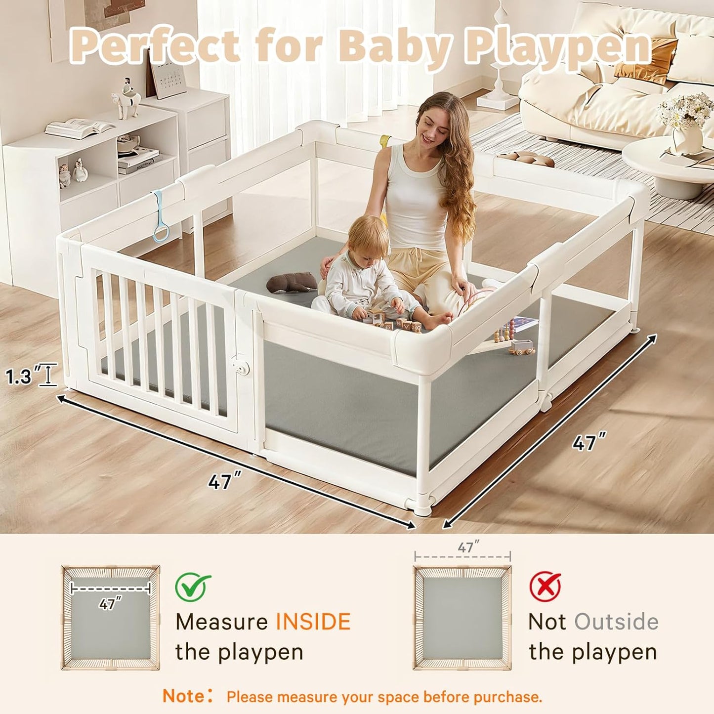 Baby Play Mat for Floor Nursery Rug Muscle Mat Area Rug Playroom Rug 79"x110" Playpen Mat Memory Foam 1.3" Thick Crawling Mat For Babies,Toddlers, Infants, Kids,Grey