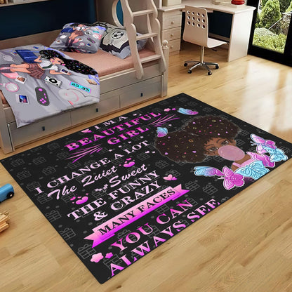 Black Girl Area Rug for Bedroom African Black Girls Floor Rugs for Living Room Playroom Cartoon Art Home Decor Soft Yoga Mats for Women Afro Purple 47" x 31" (2.7 x 3 Feet)