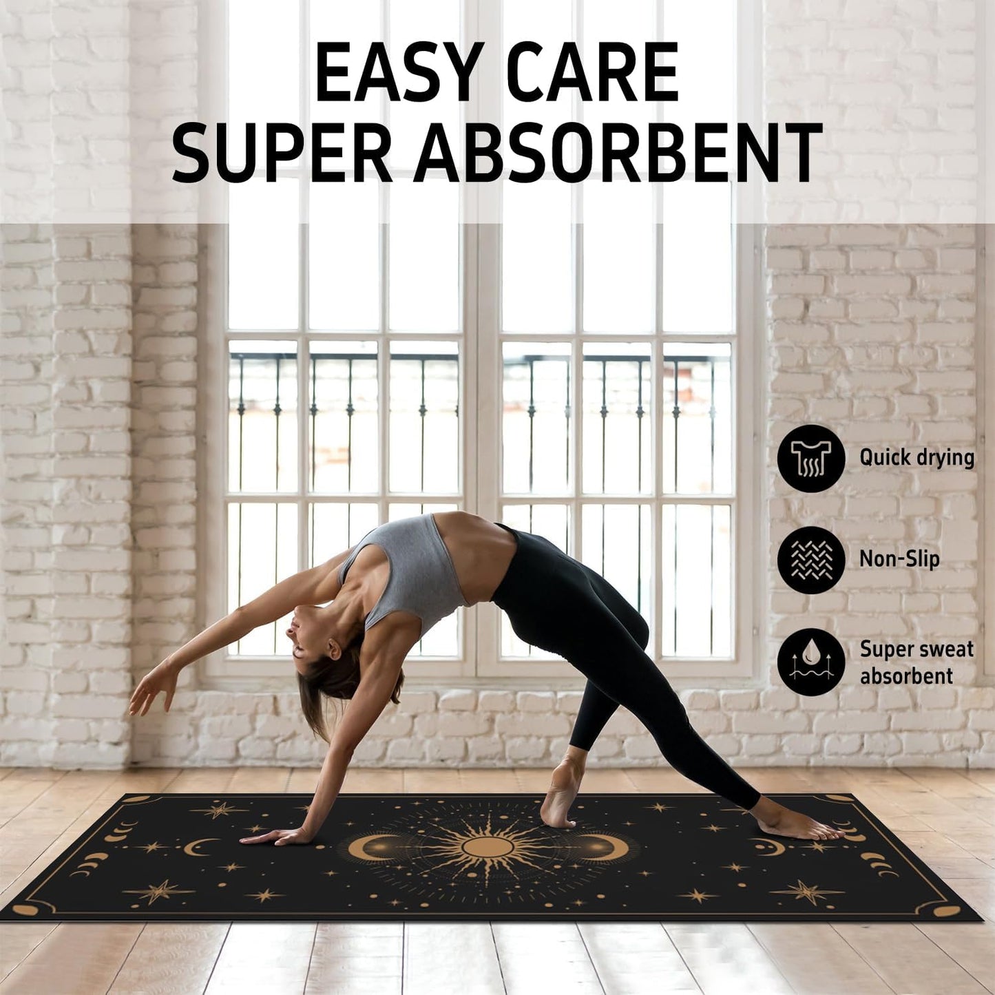 Hot Yoga Mat Towel with Corner Pockets Yoga Towels for Hot Yoga Non Slip with Travel Bag Sweat Absorbent Yoga Blankets Mat Cover for Workout Gym 70"x26" (Mountain-01, 70x26)