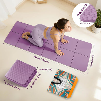 Foldable Yoga Mat Thick Non-Slip Exercise Mat - Packable Travel Fitness Mat with Carrying Bag for Yoga, Pilates, Workout, Home & Gym