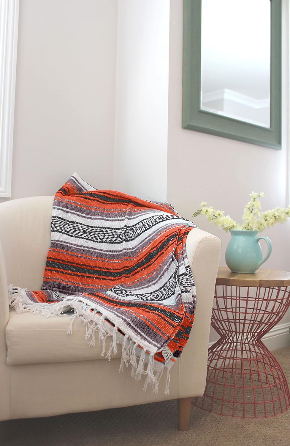 Del Mex Classic Mexican Blanket, Large Authentic Woven Falsa Throw (70"x50"), Artisan Southwest Décor for Beach, Yoga, Outdoors (Lavender)