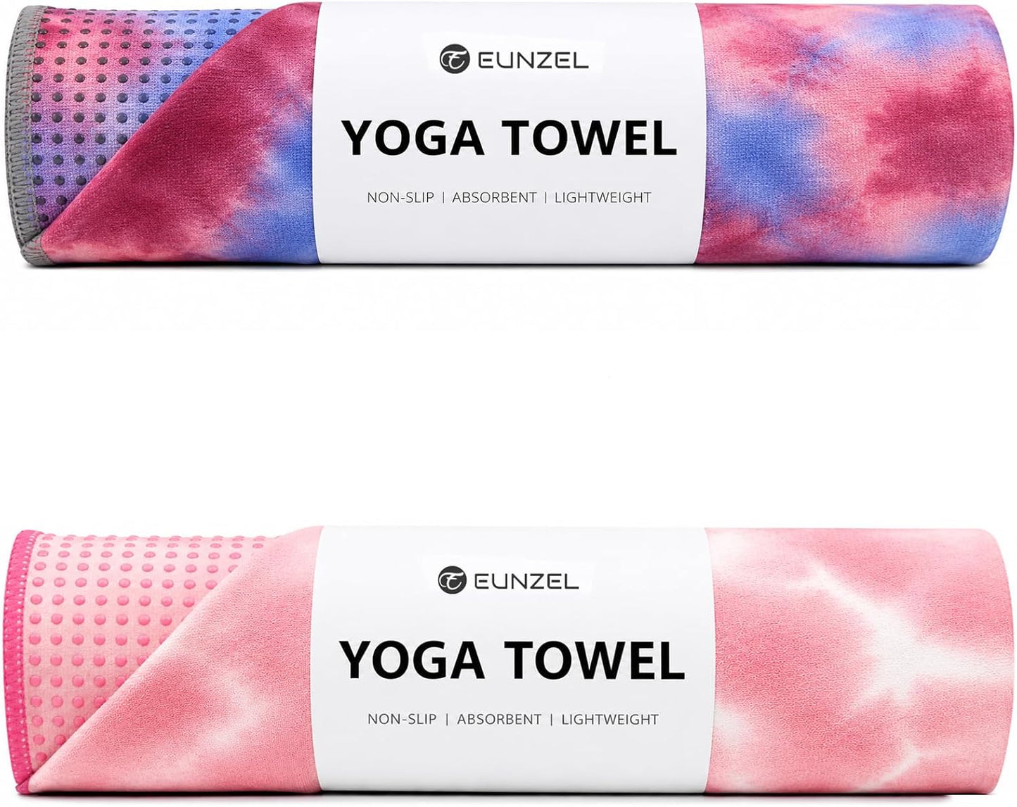 Eunzel Yoga Towel,Hot Yoga Mat Towel with Grip Dots Sweat Absorbent Non-Slip for Hot Yoga, Pilates and Workout 24" x72", Purple & Blue