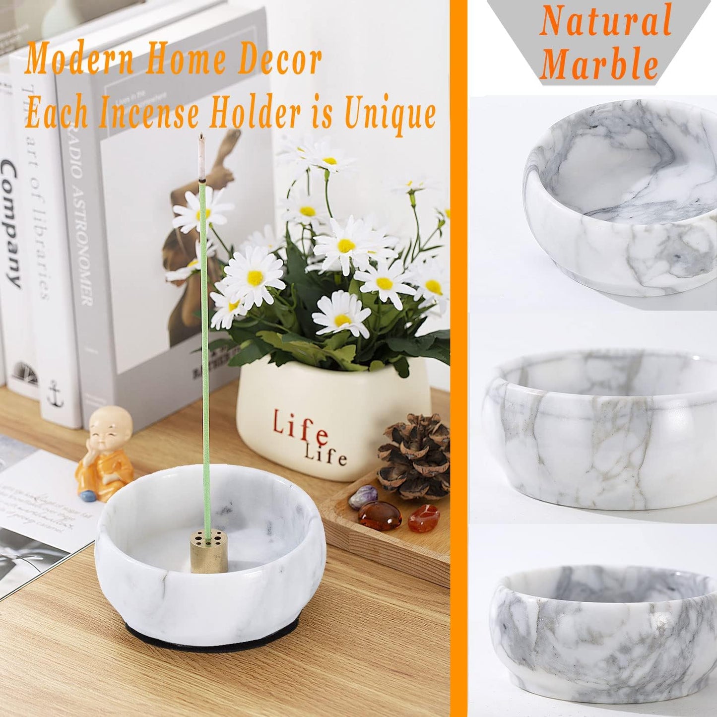 Incense Holder, Natural Marble Incense Holder for Sticks with 9 Incense Holes, Handmade Incense Stick Burner Ideal for Smudging, Decoration