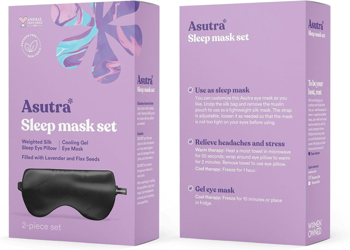 ASUTRA Silk Eye Pillow for Sleep, Purple - Filled w/Lavender Buds & Flax Seeds, Weighted Eye Mask, Meditation & Light Blocking Blindfold, Cooling Gel Mask Included