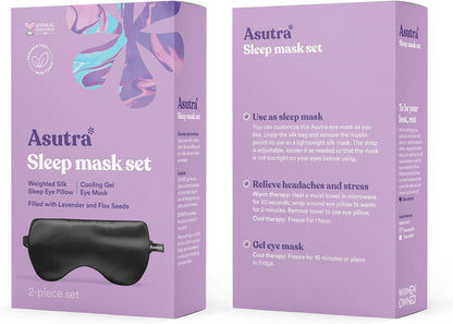 ASUTRA Silk Eye Pillow for Sleep, Purple - Filled w/Lavender Buds & Flax Seeds, Weighted Eye Mask, Meditation & Light Blocking Blindfold, Cooling Gel Mask Included
