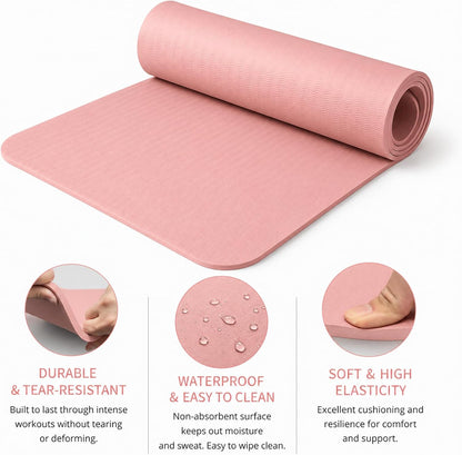 Thick TPE Yoga Mat, Non-Slip Eco-Friendly Exercise Mat with Carrying Strap for Yoga, Pilates and Home Workouts, Standard and Extra Wide Options