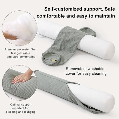Corduroy Body Pillow, Round Bolster Cylinder Pillow for Adults, Soft Long Support Pillow for Bed & Sofa, Removable Washable Cover,59 x 7.87 Inches,Peacock Blue