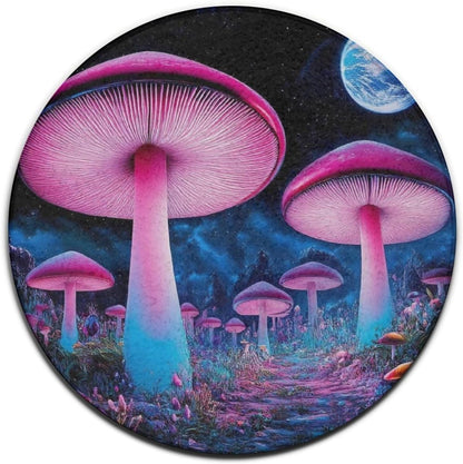 Machine Washable Modern Round Area Rug, Room Sofa Yoga Soft Round Carpet, Home Decor Non Slip Kitchen Office Circle Rug Trippy Rainbow Mushroom Tie Dye Art, 60inch