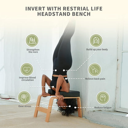 Restrial Life Yoga Headstand Bench- Stand Yoga Chair for Family, Gym - Wood and PU Pads - Relieve Fatigue and Build Up Body (White), 25*16.14*15.75inch