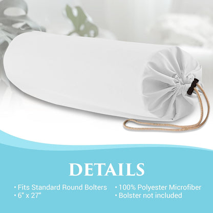 NRG Microfiber Bolster Covers Round Massage Bolster Pillow Covers - Natural - 6" x 27" - 100% Polyester Microfiber - Soft & Durable - Protection from Stains & Oil - Drawstring Closure