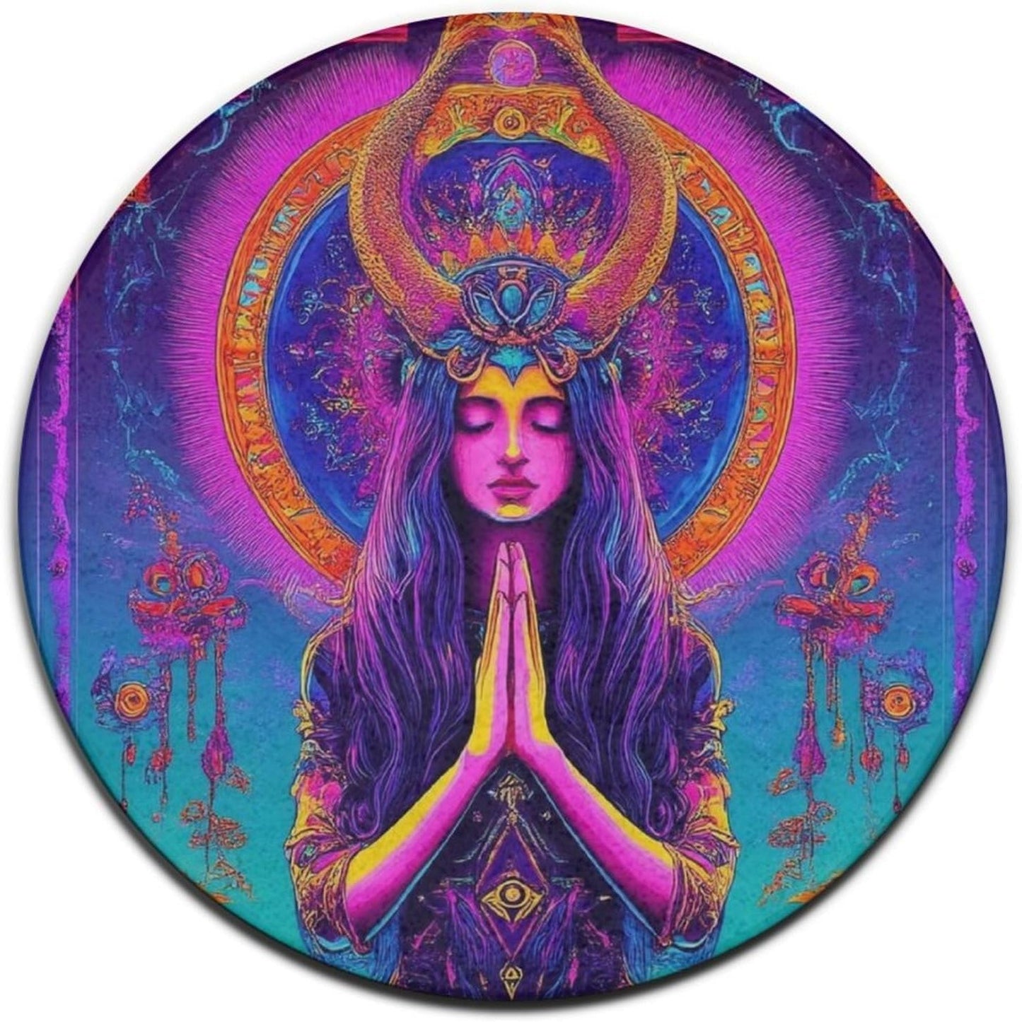 Home Decor Non Slip Kitchen Office Circle Rug, Machine Washable Modern Round Area Rug, Room Sofa Yoga Soft Round Carpet Purple Galaxy Trippy Space Astronaut Art, 36inch