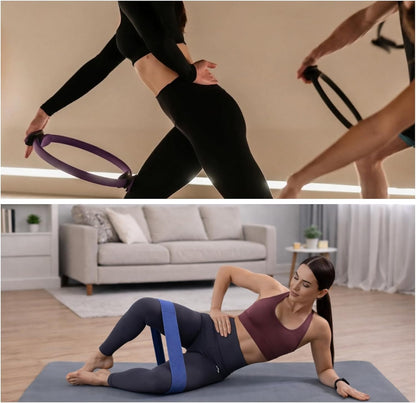 YXILEE Pilates Ring Circle Set - Workout at Home Workout Equipment Women - Booty Bands Stretching Equipment Pilates Mini Exercise Ball for Legs Arms and Thighs