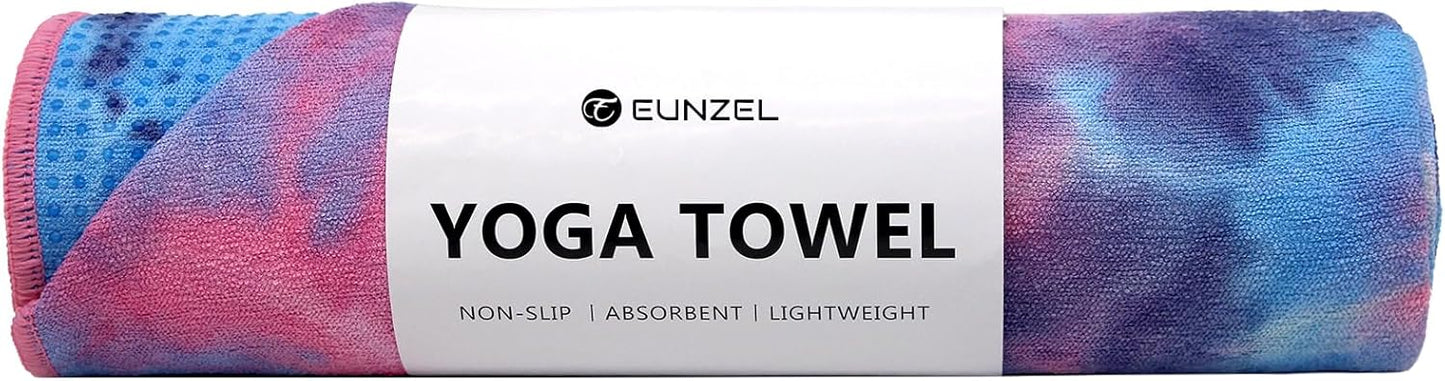 Eunzel Hot Yoga Towel - Microfiber Non Slip Yoga Mat Towel with Grip Dot Sweat Absorbent Towel for Hot Yoga, Pilates and Fitness 72" x 24", Dark Cyan/Orange