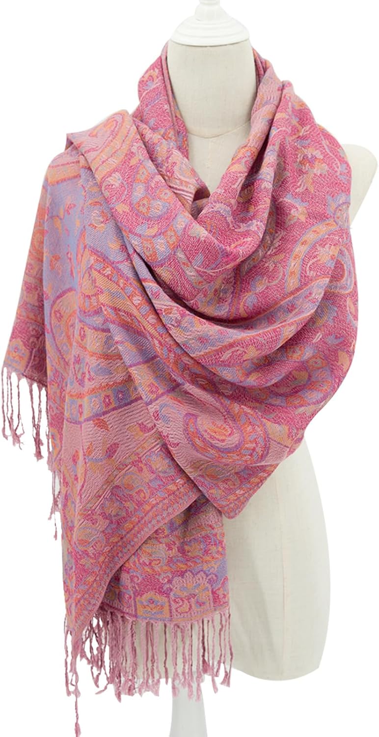 Ciormis Two Tone Silky Paisley Pashmina Shawl Scarf,Soft Women's Rave Jacquard Pashminas Wrap Scarves