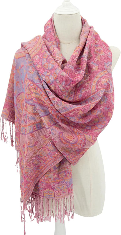 Ciormis Two Tone Silky Paisley Pashmina Shawl Scarf,Soft Women's Rave Jacquard Pashminas Wrap Scarves