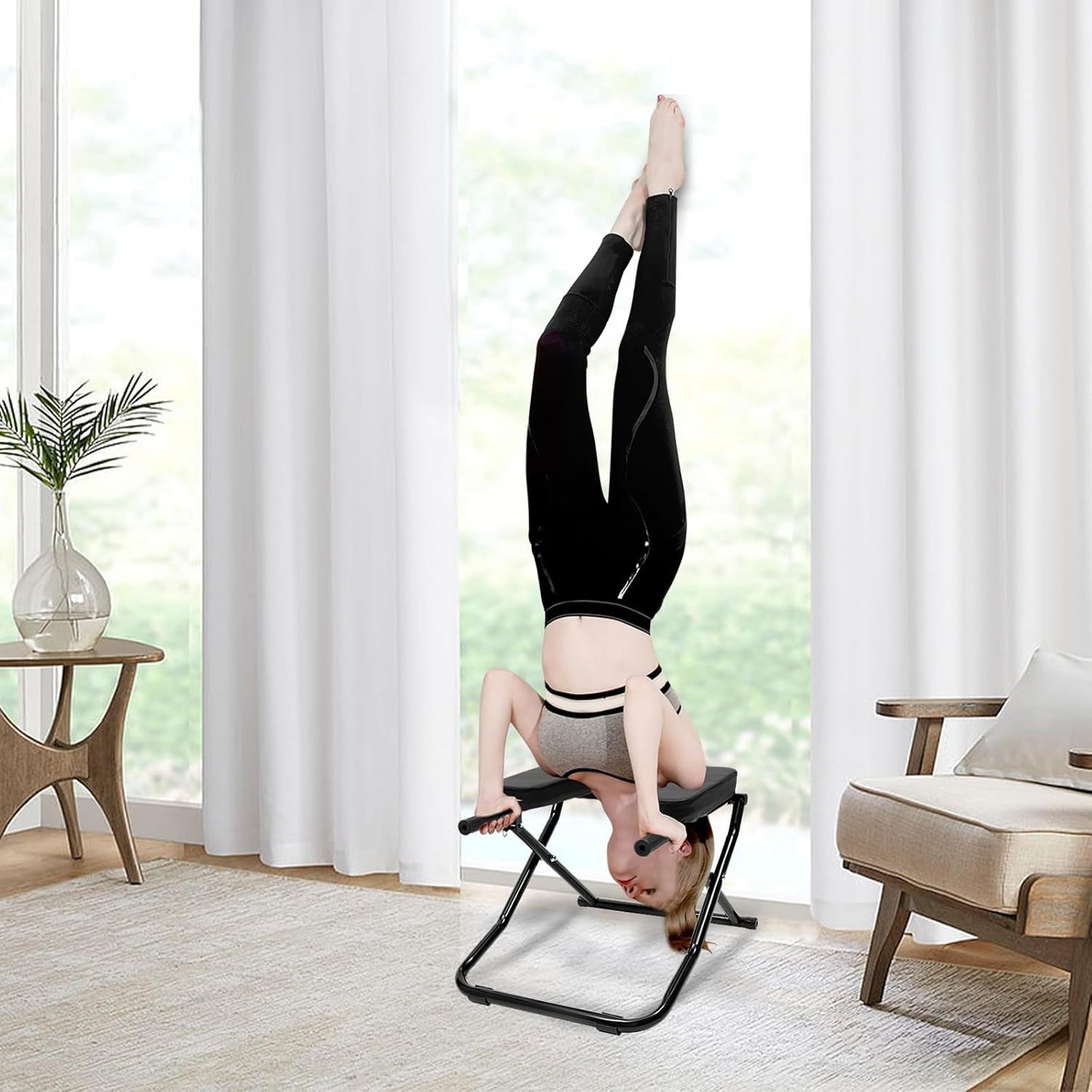Yoga Headstand Bench, Foldable Yoga Inversion Chair, Headstand Trainer for Practice, 330 lbs Capacity for Home Workout, Fitness and Gym