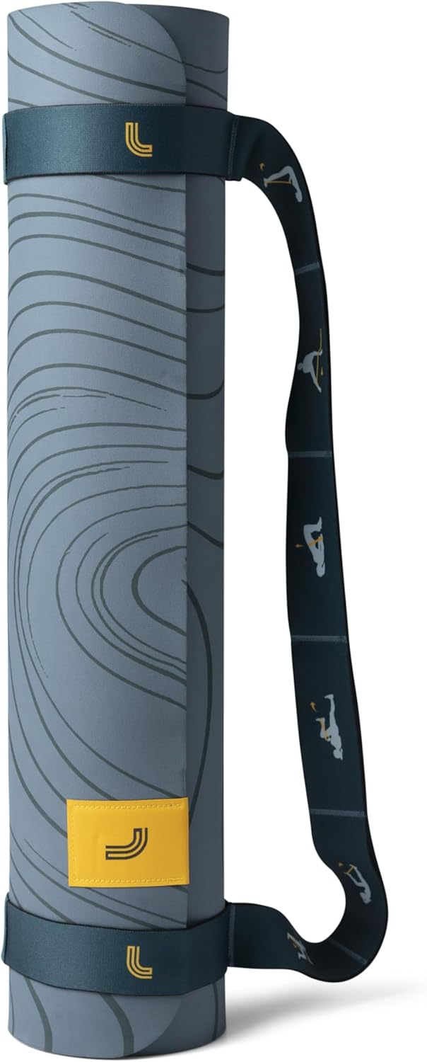Lolë Prima Marble Yoga Mat with Strap Carrier | Non-Slip Textured 5mm Thick Workout Mat | Ideal for Hot Yoga & Pilates | Lightweight & Sweat Resistant, Seagreen