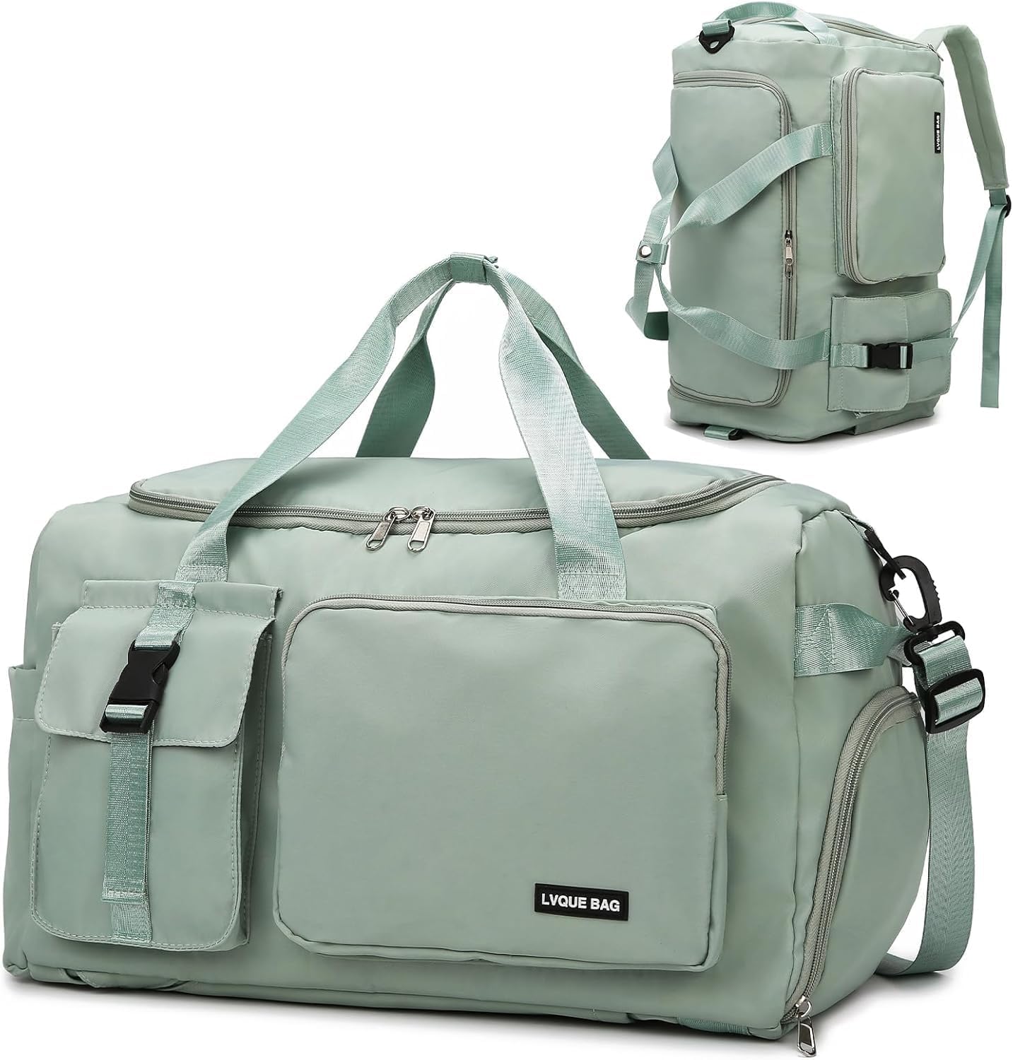 Eslcorri Gym Duffle Bag for Women Men, Sports Backpack with Wet & Shoe Compartment, Fitness Overnight Weekender Bag for Yoga, Swim, Travel (Style B, GreenPink)