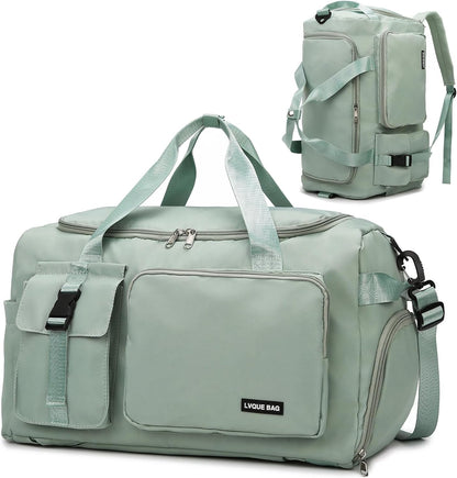 Eslcorri Gym Duffle Bag for Women Men, Sports Backpack with Wet & Shoe Compartment, Fitness Overnight Weekender Bag for Yoga, Swim, Travel (Style B, GreenPink)