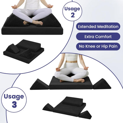 Meditation Cushion Set, Meditation Pillow for Sitting on Floor, Large Yoga Pillow with Knee Support, Washable Zafu Meditation Mat, 3 Shapes Floor Pillow for Adults, Dark Grey