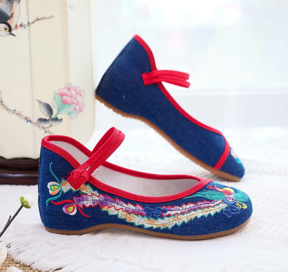 Chinese Embroidered Wedge Sandals Women's Multicolor Asian Traditional Mary Jane Ballet Yoga Shoes Rubber Sole Ethnic Style Loafers