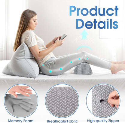 TranquilRelax Knee Pillow for Back Sleeping Memory Foam Half Moon Bolster Pillow for Legs, Under Knee Support, Ankle & Foot Comfort Orthopedic Pillow for Side Sleepers (Grey, 20.4" x 8" x 4.9")