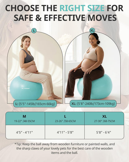Trideer Pregnancy Birthing Ball, 1.7mm Extra Thick Yoga Ball for Maternity, Labor, Physio, Recovery, Exercise Guide & Daily Comfort Tips for All Trimesters, 1000LB Anti-Burst Non-Slip Stability Ball