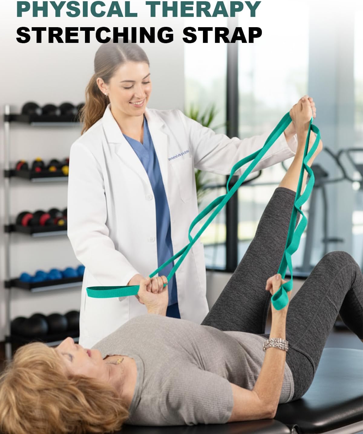 Trideer Non-Elastic Stretching Strap with Loops for Physical Therapy & Rehab, Knee Hip Leg ROM Post-Surgery, Yoga Strap for Stretching, Leg Lifter Strap Mobility Aid, Hamstring Calf Back