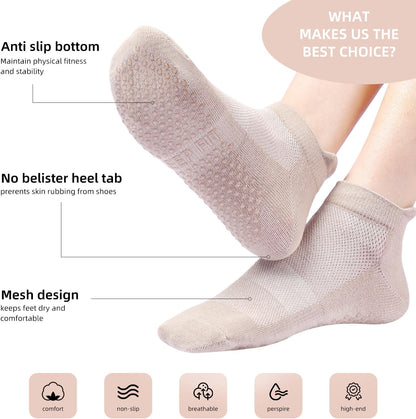 Acetin 4 Pairs Grip Socks Pilates Socks for Women