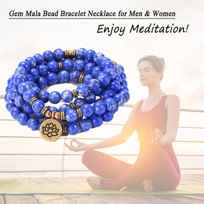 Mala Bead Strand Bracelet, 108 Buddhist Prayer Beads Yoga Meditation Green Malachite Beads Necklace Women man