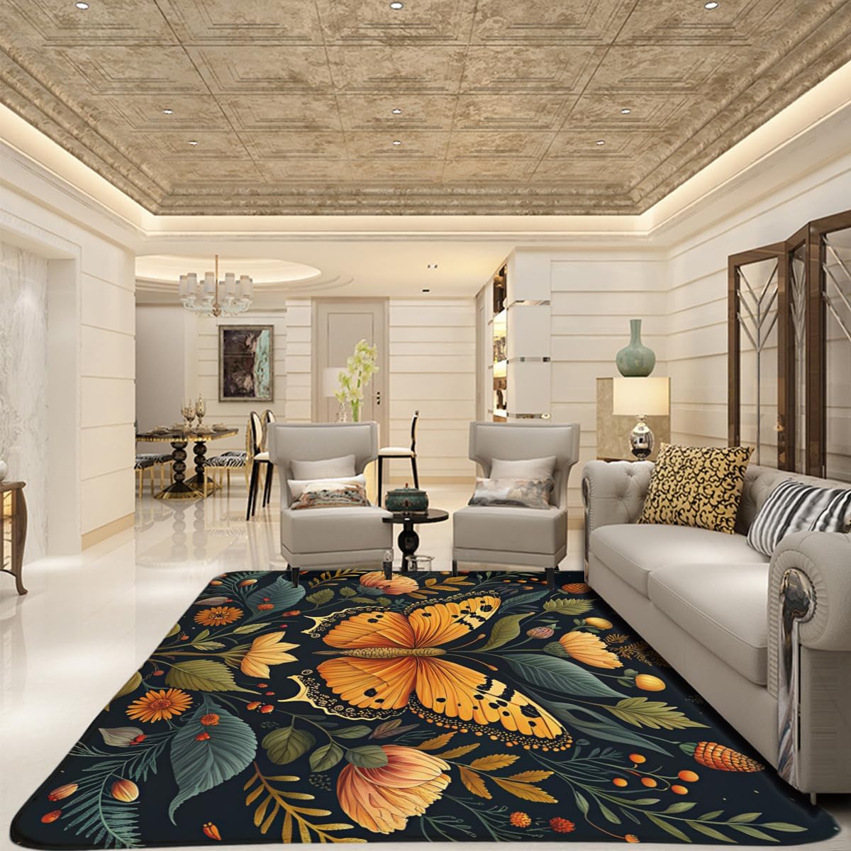 Butterfly Carpet Area Rug - Lovely Butterflies Printed Carpets for Kids Butterfly Theme Living Room Indoor Bedroom Decor Soft Polyester Yoga Mat 2'x3'
