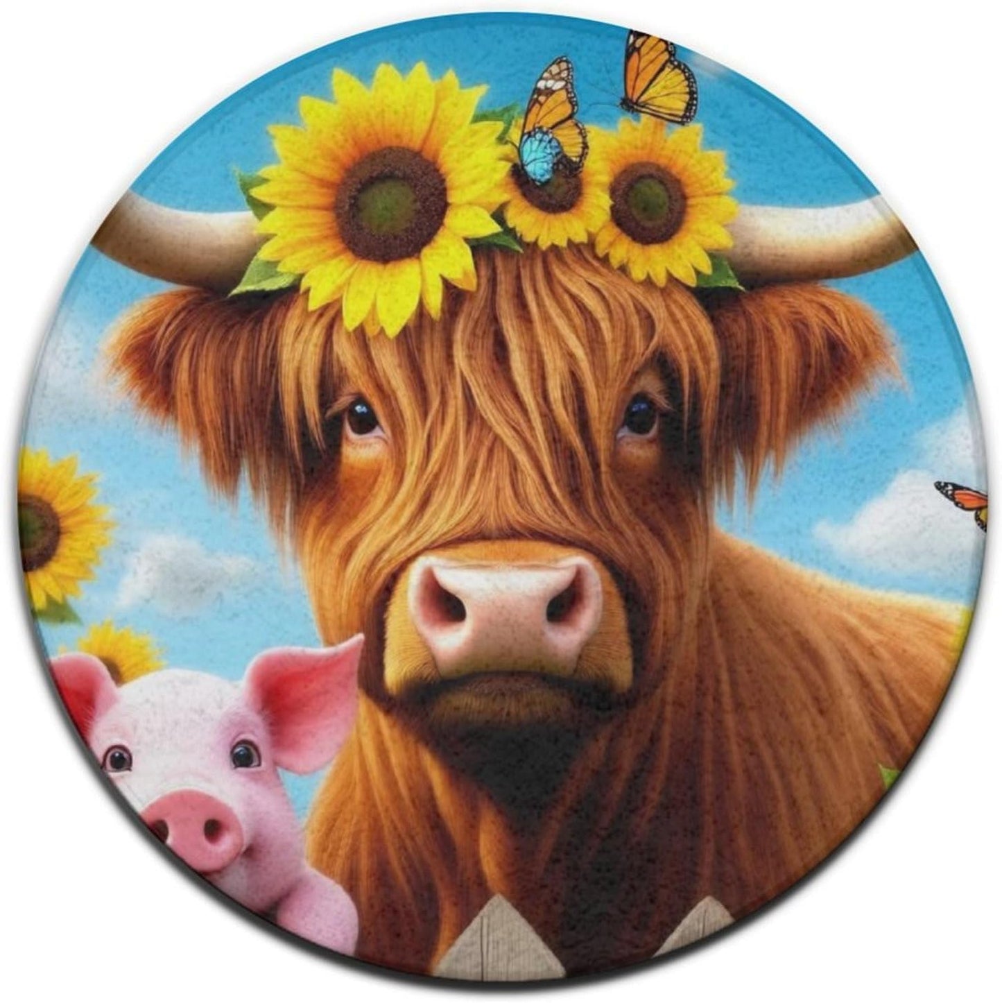 Soft Round Yoga Carpet, Office Chair Decor Round Mat for Carpet and Hardwood Floors Purple Butterfly