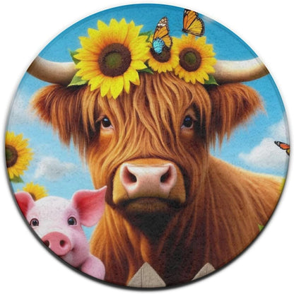 Soft Round Yoga Carpet, Office Chair Decor Round Mat for Carpet and Hardwood Floors Purple Butterfly