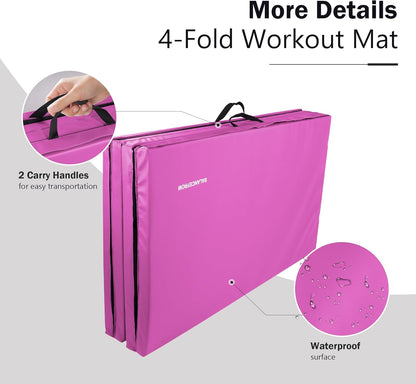 Fitvids 4'x8'x1.9" Gymnastics Mat, Home Exercise Mat with Carrying Handles, Folding Gym Workout Tumbling Mat for Yoga, Pilates, Stretching, MMA, Core Workouts, Fitness Aerobics Mats for Gym Training