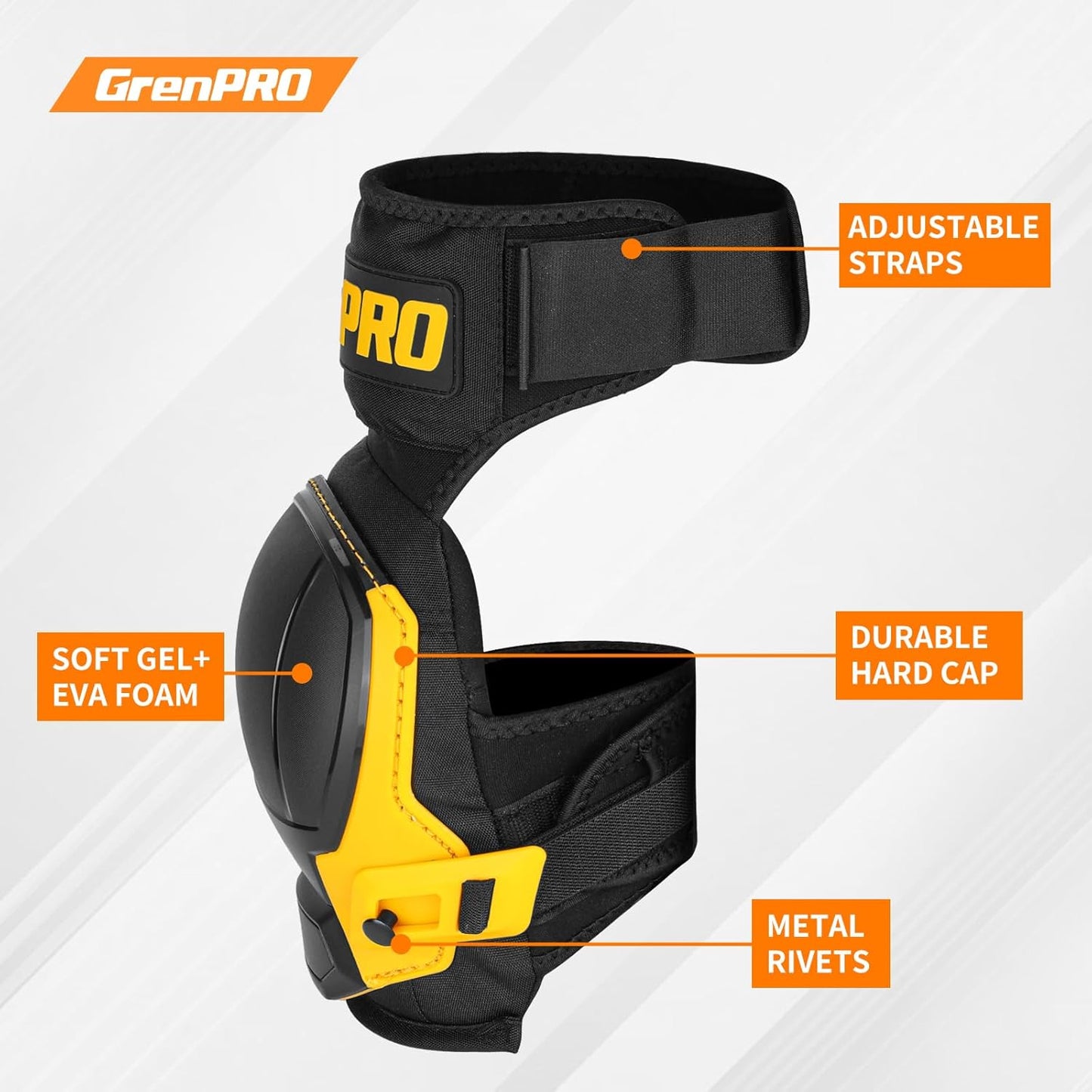 GRENPRO Professional Knee Pads for Work,Heavy Duty Thick Foam Knee Pads Tools, Knee Pad with Soft Gel Cushion for Construction, Work, Flooring, Gardening, Cleaning, Tiling,Gray