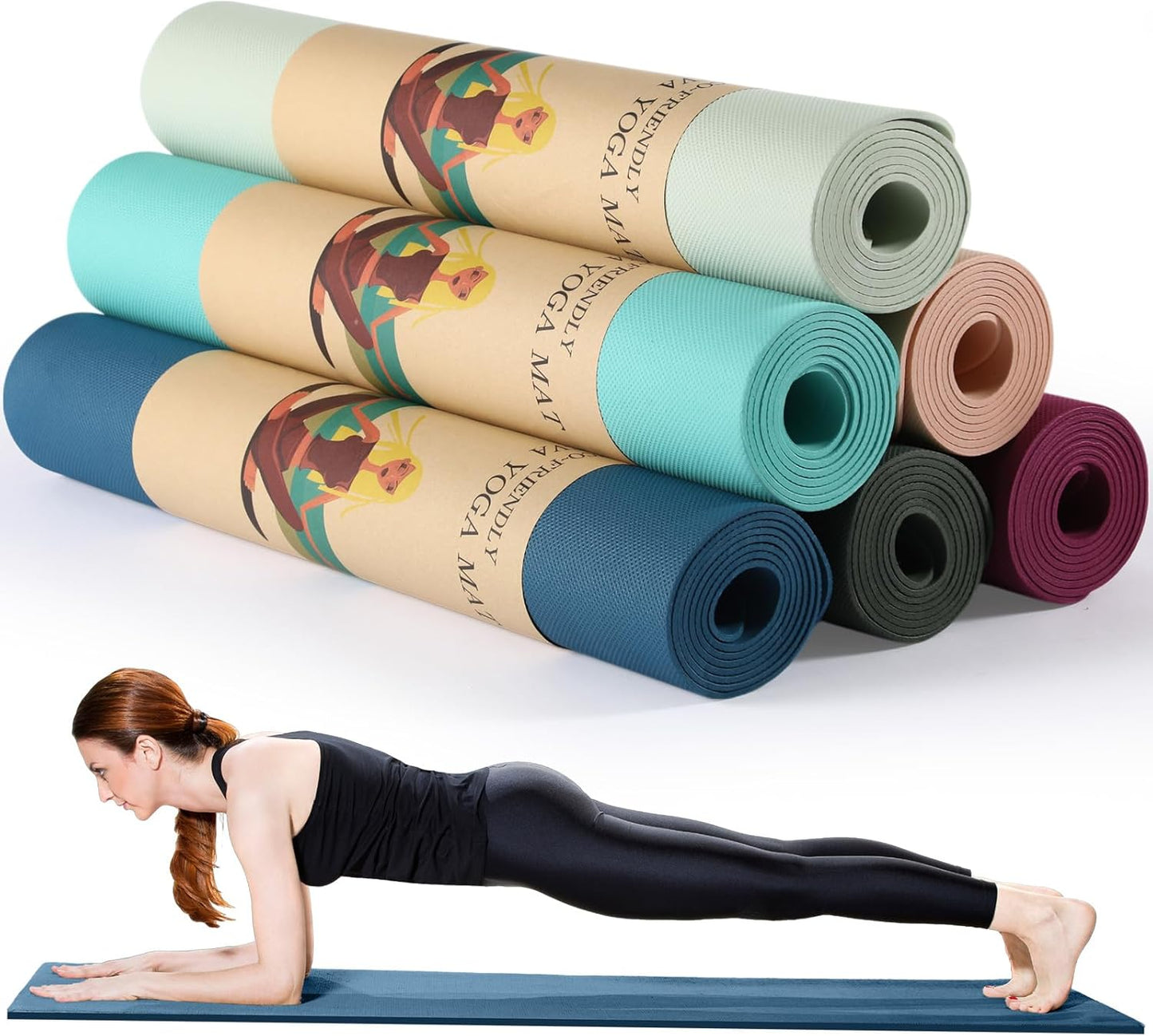 Timgle 6 Pack Yoga Mats Bulk 68 x 24 Inches Non Slip Exercise Yoga Mat 4 mm Thick Anti Slip Tear Resistant Sports Gym for Fitness Stretching Home Workout and Studio