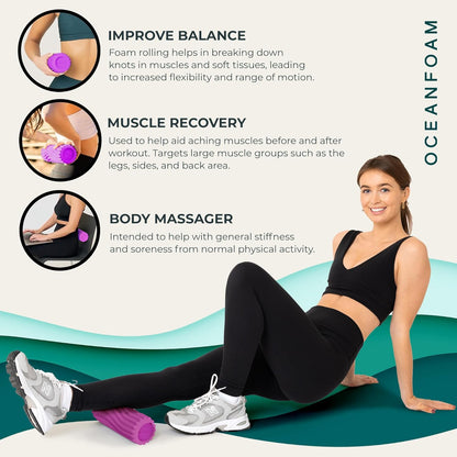 Oceanfoam Ripple Travel Foam Roller (11" x 3.35") Firm Mini Foam Roller for Physical Therapy, Deep Tissue Massage, Back Pain - High Density, Ergonomic Wave Textured - Yoga, Pilates, Exercise (Natural) - Colors A