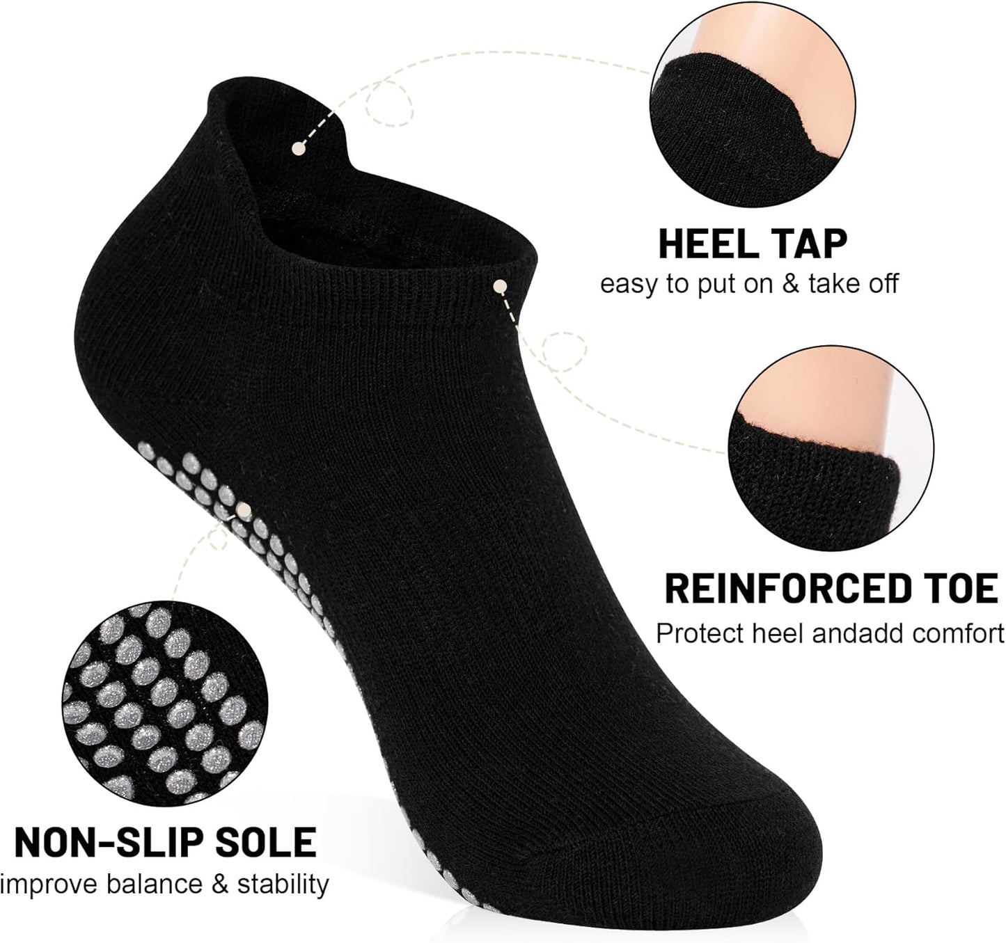 SkiBeaut Grips Non Slip Socks for Women, 4 Pairs Yoga Pilates Anti Skid Woman Hospital Gripper Socks (5-12)